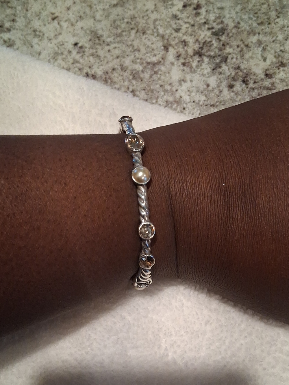 A.  Brighton Silver Rope Bracelet with Pearl and Clear Stones - White